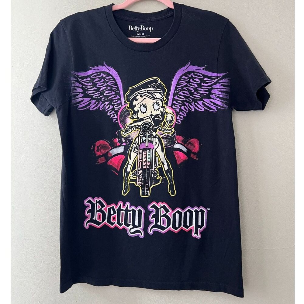 Betty Boop Like New Motorcycle Chick with Angel Wings T Shirt Size Medium